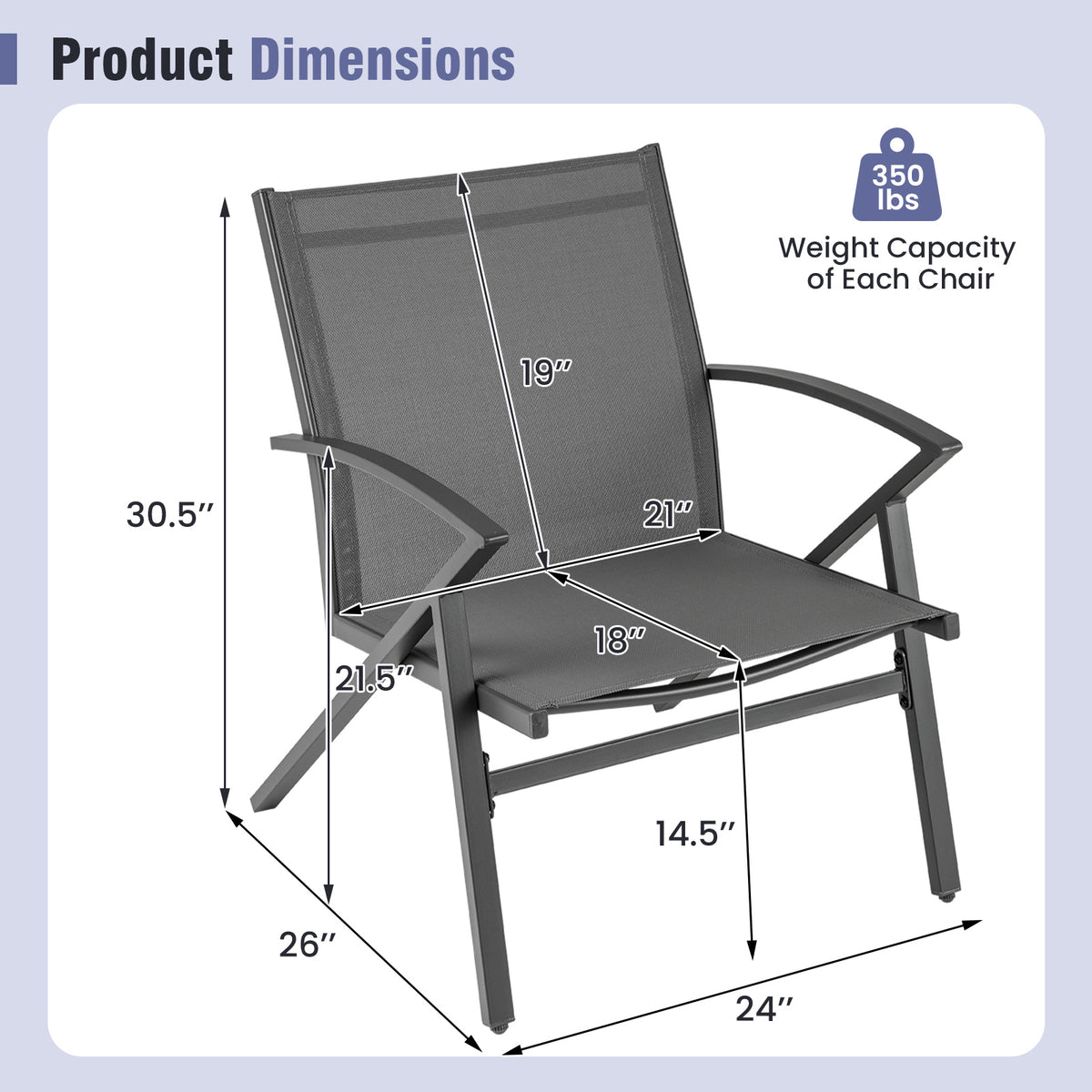 Patio Chairs Set of 2, Lawn Chairs with Heavy Duty Metal Frame
