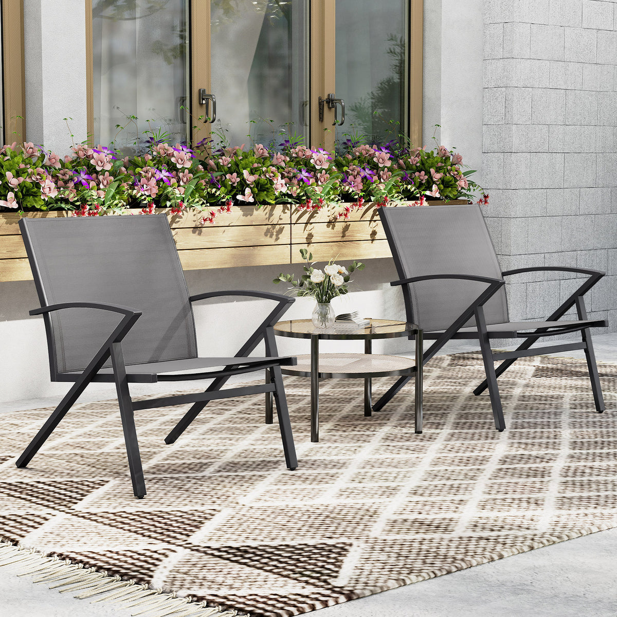 Patio Chairs Set of 2, Lawn Chairs with Heavy Duty Metal Frame