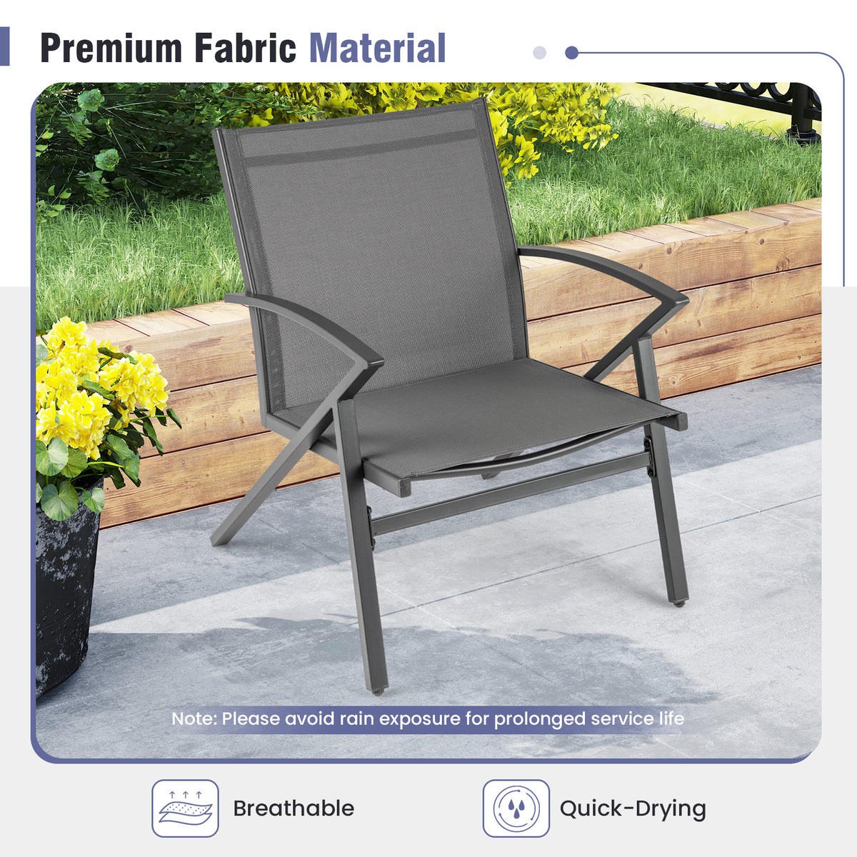 Patio Chairs Set of 2, Lawn Chairs with Heavy Duty Metal Frame