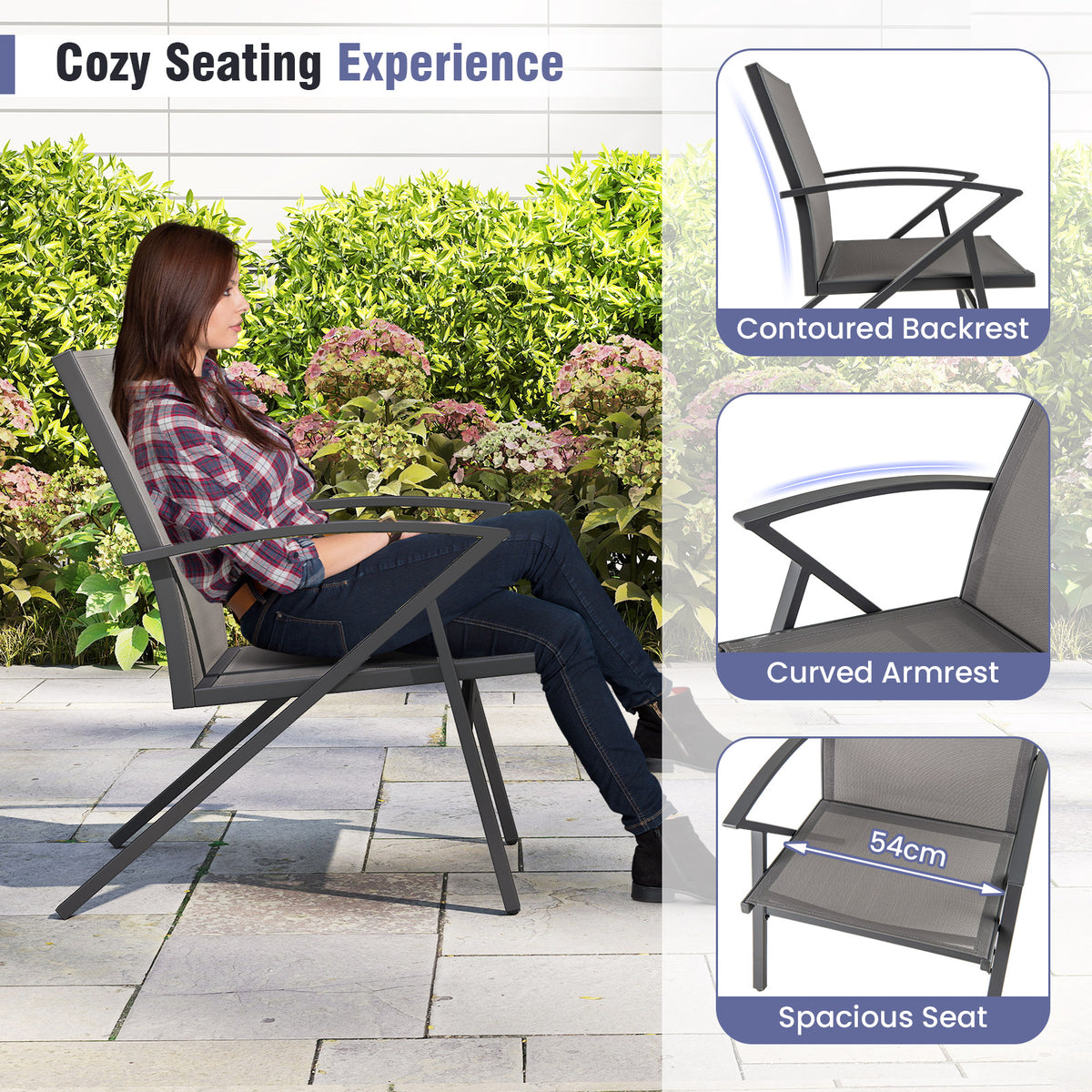 Patio Chairs Set of 2, Lawn Chairs with Heavy Duty Metal Frame