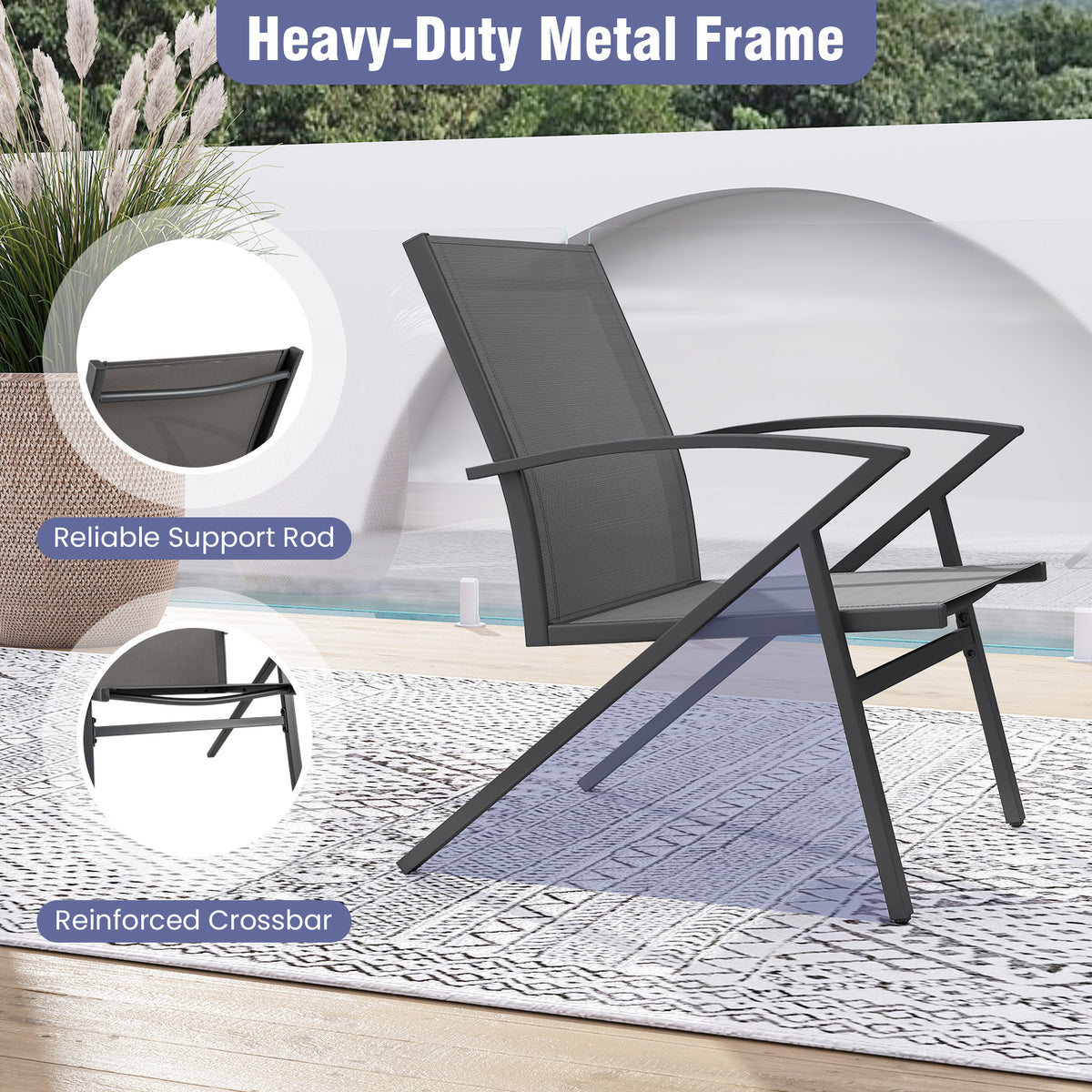 Patio Chairs Set of 2, Lawn Chairs with Heavy Duty Metal Frame