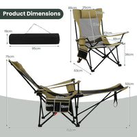 2 in 1 Folding Camping Lounge Chair with Detachable Footrest for Fishing Picnics