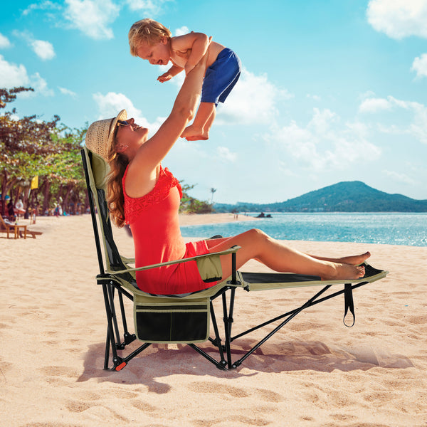 2 in 1 Folding Camping Lounge Chair with Detachable Footrest for Fishing Picnics