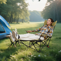 2 in 1 Folding Camping Lounge Chair with Detachable Footrest for Fishing Picnics