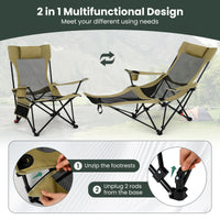 2 in 1 Folding Camping Lounge Chair with Detachable Footrest for Fishing Picnics