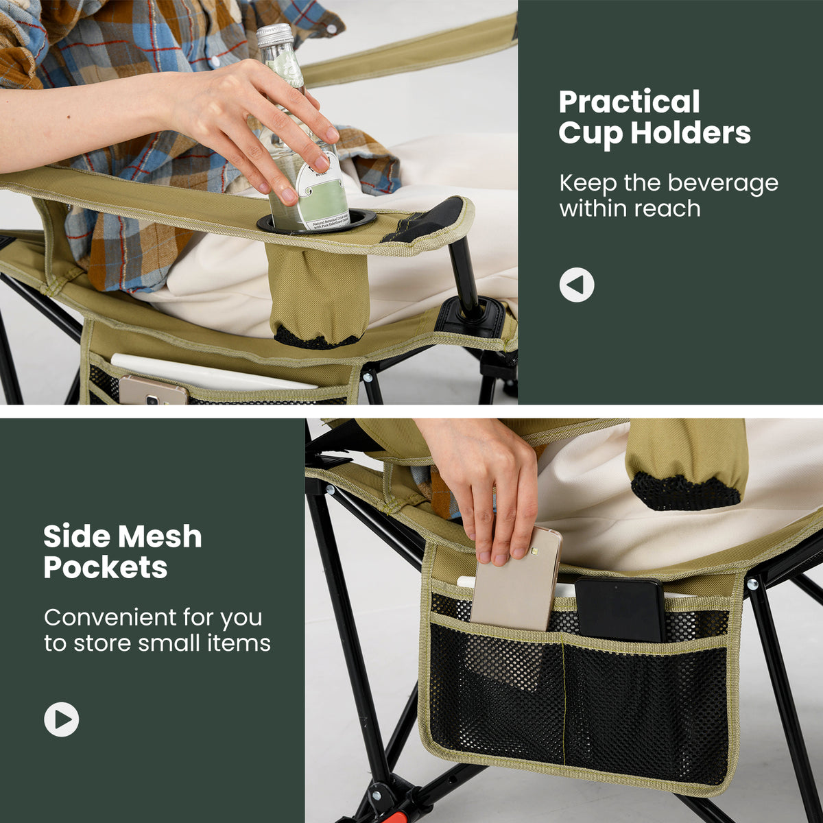 2 in 1 Folding Camping Lounge Chair with Detachable Footrest for Fishing Picnics