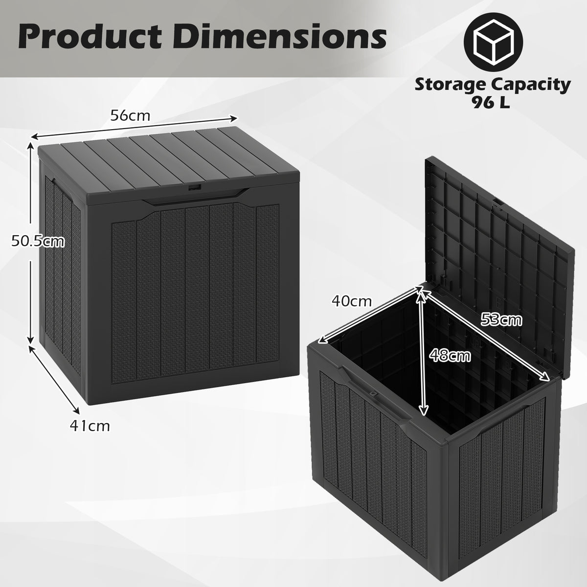 96L Outdoor Storage Box with Lockable Lid and Wicker-woven Texture