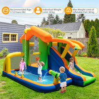 Inflatable Bounce House, 8-In-1 Multifunctional Water Park with Slide, Climbing Wall, Splash Pool, Water Cannon & Basketball Hoop