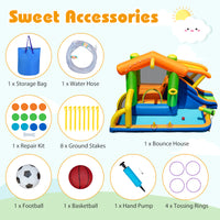 Inflatable Bounce House, 8-In-1 Multifunctional Water Park with Slide, Climbing Wall, Splash Pool, Water Cannon & Basketball Hoop