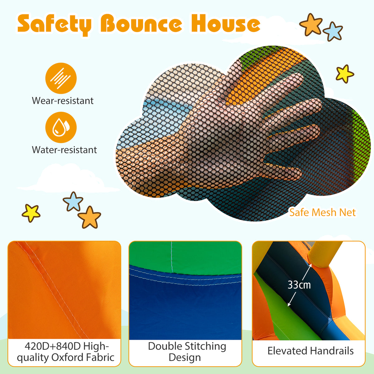 Inflatable Bounce House, 8-In-1 Multifunctional Water Park with Slide, Climbing Wall, Splash Pool, Water Cannon & Basketball Hoop