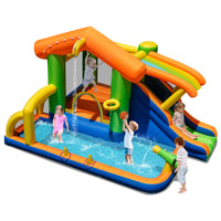 Inflatable Bounce House, 8-In-1 Multifunctional Water Park with Slide, Climbing Wall, Splash Pool, Water Cannon & Basketball Hoop