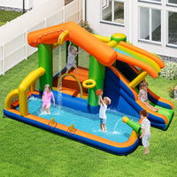 Inflatable Bounce House, 8-In-1 Multifunctional Water Park with Slide, Climbing Wall, Splash Pool, Water Cannon & Basketball Hoop