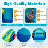 Inflatable Double Water Slide Park, Giant Bouncy Castle w/ Obstacle Course, Basketball Hoops, Water Cannons, Ring Toss Games, Jumping House for Kids