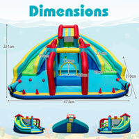 Inflatable Double Water Slide Park, Giant Bouncy Castle w/ Obstacle Course, Basketball Hoops, Water Cannons, Ring Toss Games, Jumping House for Kids