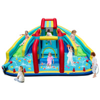 Inflatable Double Water Slide Park, Giant Bouncy Castle w/ Obstacle Course, Basketball Hoops, Water Cannons, Ring Toss Games, Jumping House for Kids