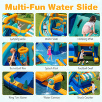 Inflatable Water Park with Market Stand, Water Slide with Climbing Wall, Basketball Rim, Splash Pool