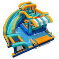 Inflatable Water Park with Market Stand, Water Slide with Climbing Wall, Basketball Rim, Splash Pool