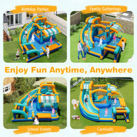 Inflatable Water Park with Market Stand, Water Slide with Climbing Wall, Basketball Rim, Splash Pool