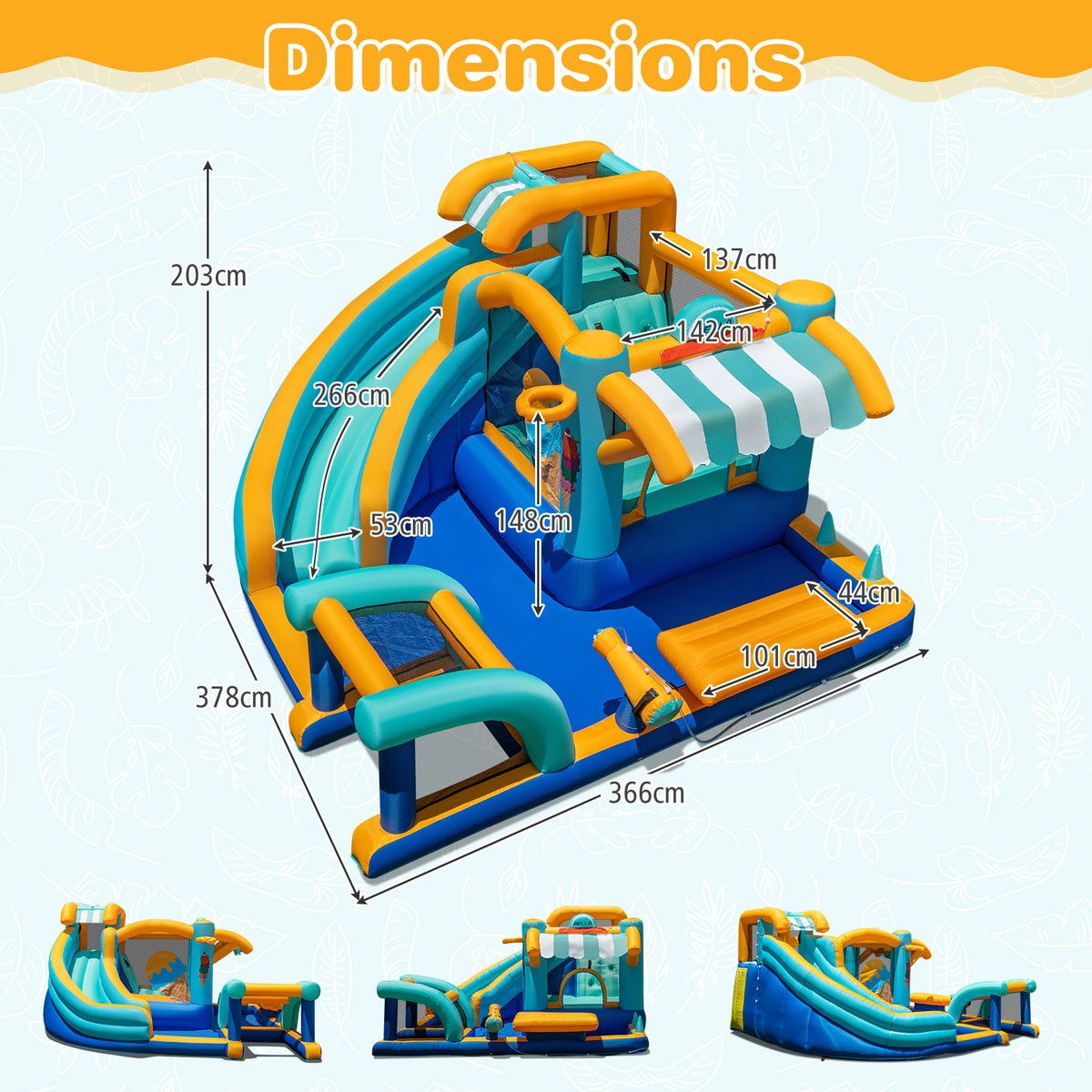 Inflatable Water Park with Market Stand, Water Slide with Climbing Wall, Basketball Rim, Splash Pool