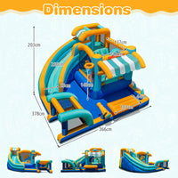 Inflatable Water Park with Market Stand, Water Slide with Climbing Wall, Basketball Rim, Splash Pool