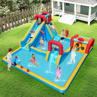 Inflatable Water Park, Water Slide with Climbing Wall, Boxing Post, Basketball Rim