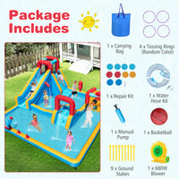 Inflatable Water Park, Water Slide with Climbing Wall, Boxing Post, Basketball Rim