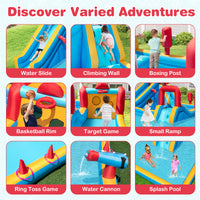 Inflatable Water Park, Water Slide with Climbing Wall, Boxing Post, Basketball Rim