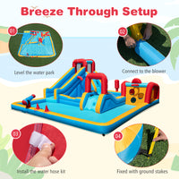 Inflatable Water Park, Water Slide with Climbing Wall, Boxing Post, Basketball Rim