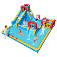 Inflatable Water Park, Water Slide with Climbing Wall, Boxing Post, Basketball Rim