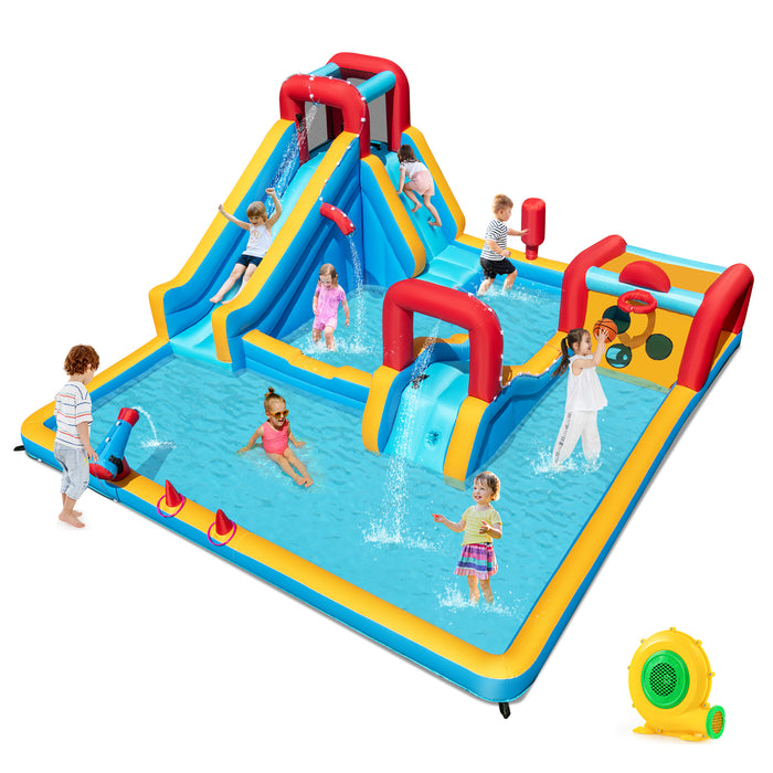 Inflatable Water Park, Water Slide with Climbing Wall, Boxing Post, Basketball Rim