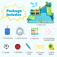 Inflatable Water Slide, Tropical Theme Dual Slide Aqua Park w/ Splash Pool