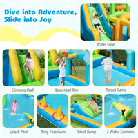 Inflatable Water Slide, Tropical Theme Dual Slide Aqua Park w/ Splash Pool
