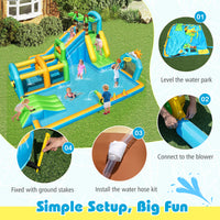 Inflatable Water Slide, Tropical Theme Dual Slide Aqua Park w/ Splash Pool