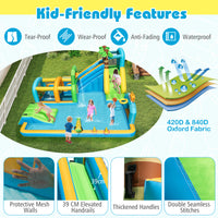 Inflatable Water Slide, Tropical Theme Dual Slide Aqua Park w/ Splash Pool