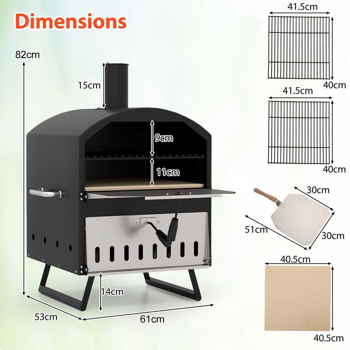 40.5 CM 2-Layer Outdoor Pizza Oven with Stone Peel Grill Racks for Camping