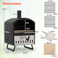 40.5 CM 2-Layer Outdoor Pizza Oven with Stone Peel Grill Racks for Camping