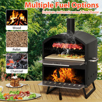 40.5 CM 2-Layer Outdoor Pizza Oven with Stone Peel Grill Racks for Camping