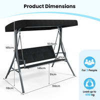 3-Person Porch Swing with Stand, Outdoor Canopy Swing w/ Rattan Seat Back