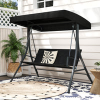 3-Person Porch Swing with Stand, Outdoor Canopy Swing w/ Rattan Seat Back