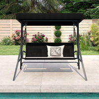 3-Person Porch Swing with Stand, Outdoor Canopy Swing w/ Rattan Seat Back