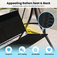 3-Person Porch Swing with Stand, Outdoor Canopy Swing w/ Rattan Seat Back
