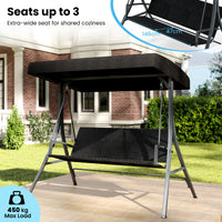 3-Person Porch Swing with Stand, Outdoor Canopy Swing w/ Rattan Seat Back