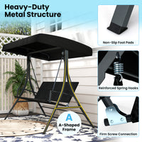 3-Person Porch Swing with Stand, Outdoor Canopy Swing w/ Rattan Seat Back