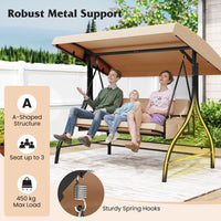 3-Seat Patio Swing with Canopy, 2-in-1 Convertible Glider Bed