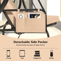3-Seat Patio Swing with Canopy, 2-in-1 Convertible Glider Bed