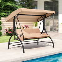 3-Seat Patio Swing with Canopy, 2-in-1 Convertible Glider Bed
