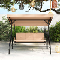 3-Seat Patio Swing with Canopy, 2-in-1 Convertible Glider Bed