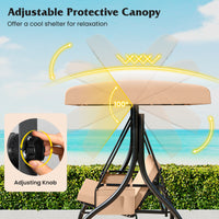 3-Seat Patio Swing with Canopy, 2-in-1 Convertible Glider Bed