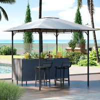 3-Piece Patio Bar Set, 2.5 x 2.5 m Double-Tier Grill Gazebo w/ 2 Bar Stools
