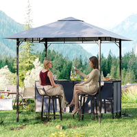 3-Piece Patio Bar Set, 2.5 x 2.5 m Double-Tier Grill Gazebo w/ 2 Bar Stools
